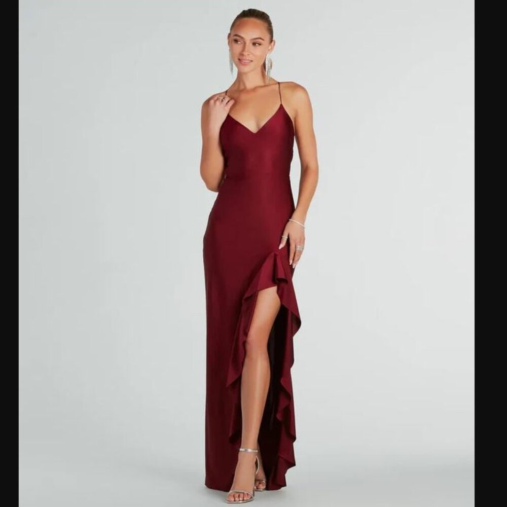 Lainey Ruffled High Slit Long Formal Dress